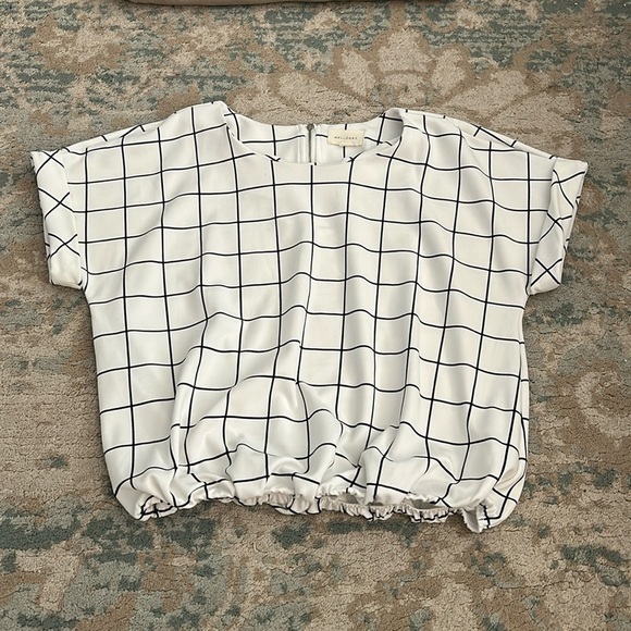 Melloday Women M Black white Plaid Pullover Top zipper detail in back size M - Picture 1 of 10